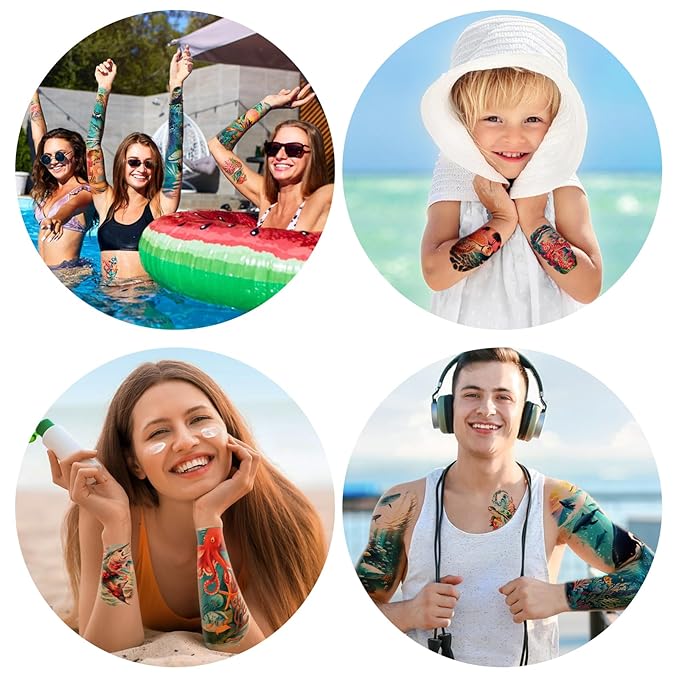 46 Temporary Tattoo for Men Women, 8 Full Arm Shark Dolphin Fake Tattoos, 8 Half Arm Ocean Fish Fake Tattoos, 30 Tiny for Adults Kids Body Tattoos Stickers Waterproof Realistic