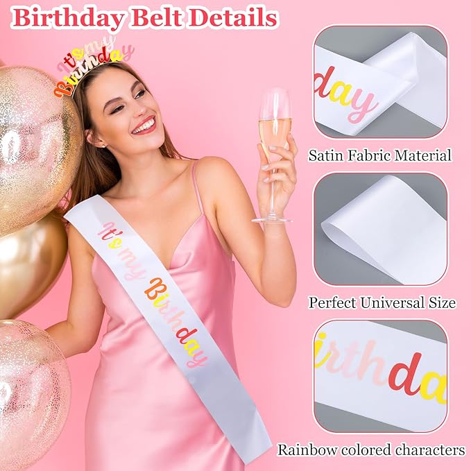 Birthday Girl Tiara Headband Set, Colorful Birthday Girl Sash, Women Party Decorations, Adjustable Metal Alloy, Photo Props Gifts