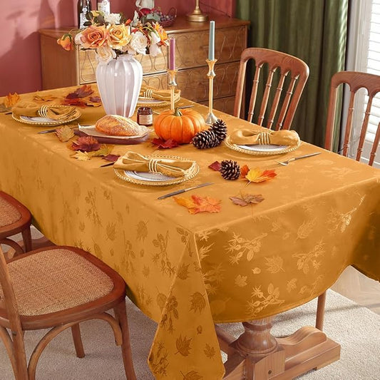 MATIRUG Fall Thanksgiving Tablecloth Rectangular 52X70 inches,Spillproof Wrinkle Free Soft Autumn Jacquard Table Cloth for Friendsgiving Harvest Holiday Dinner, Amber