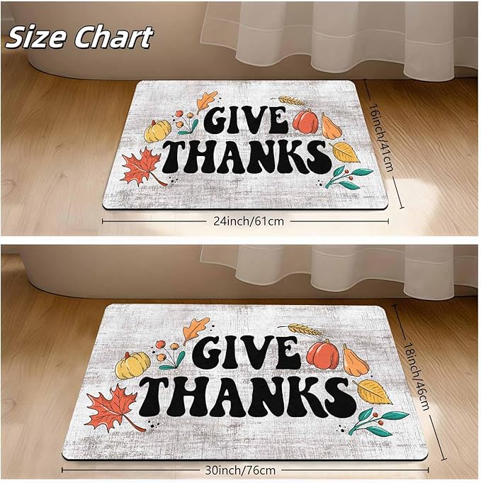 InterestPrint Fall Thanksgiving Door Mat, Autumn Maple Leafs Welcome Mat Non-Slip Entr Doormat Floor Mats Indoor Outdoor Home Living Room Kitchen Autumn Harvest Vintage Thanksiving Fall Decoration