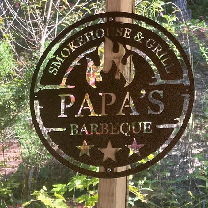Personalized BBQ Metal Sign - Outdoor Patio Bar Grill Name Sign - Backyard Barbecue Wall Mount - Custom Father's Day, Birthday Gift for Dad, Husband, Grandpa