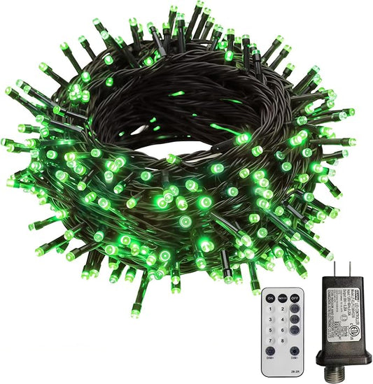 MEHOFOND 105ft 300 LED String Lights - Green LED, 8 Modes, Waterproof, Plug-in, Indoor/Outdoor, Christmas & Halloween Decorations