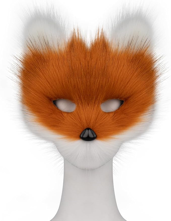 Adolala Faux Fur Fox Tail Cat Wolf Set Plush Mask Fluffy Paw Gloves Halloween Christmas Party for Women