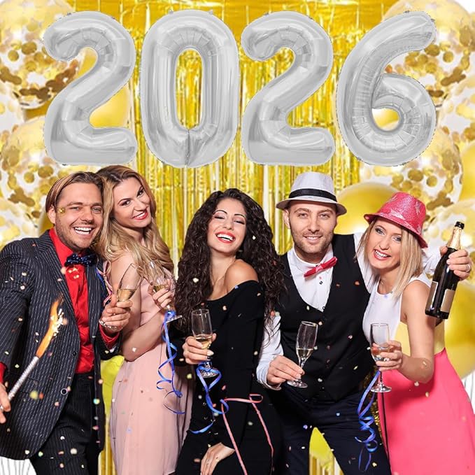 2026 Balloons, 2026 Number Balloons, 2026 Silver Balloon, Foil Happy New Year Balloon for New Year Eve Party Supplies 2026 Graduation Decorations Anniversary Birthday Home Office Decorations, 16 Inch