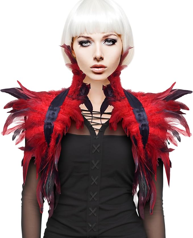 Gothic Natural Feather Shrug Feather Shawl Wrap Cape Victorian Collar for Halloween Cosplay Party Costume Accessories