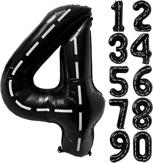 40 Inch Race Car Black Number Balloons Race Car Birthday Party Balloons Large Black Number 4 Balloons Boys 4th Birthday Party Race Car Theme Party Decorations Supplies（Digital 4）
