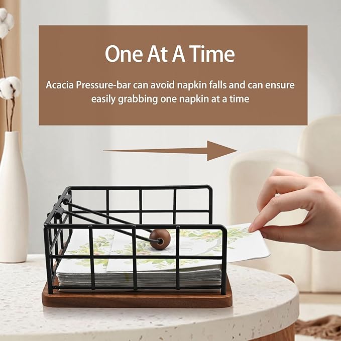 Acacia Wood Napkin Holder for Table, Farmhouse Square Napkin Dispenser with Wide Side Opening - Easy to Grab Paper Napkins for Dining Table & Kitchen Counter (7.7“x7.7"x3.3")