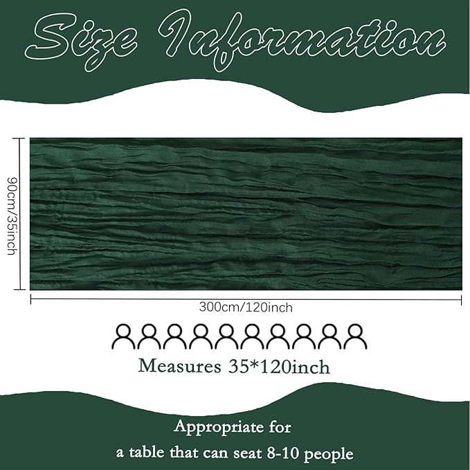 6 Pack Christmas Table Runner Emerald Green Cheesecloth Table Runner 10FT Boho Gauze Fabric 35 x 120 Inch Rustic Runner for Centerpiece Wedding Decor Baby Shower Party Table Decoration