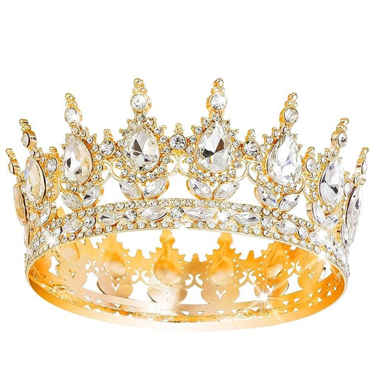 Queen Crown Rhinestone Wedding Crowns and Tiaras for Women Costume Party Hair Accessories Princess Birthday Crown Crystal Bridal Crown (Gold White Crown)