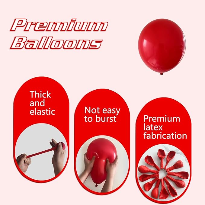 Red Balloons 145pcs Different Sizes 5in 10in 12in 18in Red Latex Balloon Helium Arch Kit Garland for Graduation Wedding Valentines Day Baby Shower Birthday Party Decoration