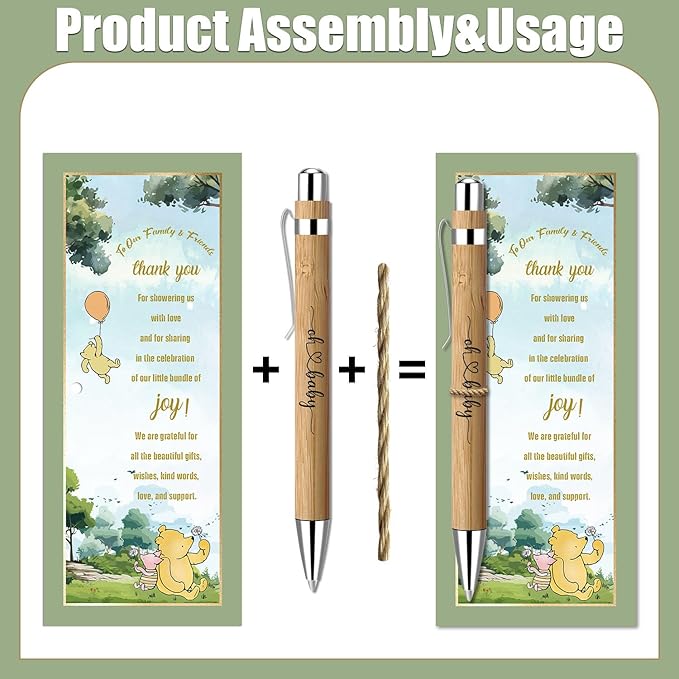30 Pcs Winnie Baby Shower Gifts, Baby Shower Favors for 30 Guest, Baby Shower Sets, Included Bamboo Pens Greeting Cards, Gender Reveal Souvenirs Prizes, Winnie Baby Shower Decor