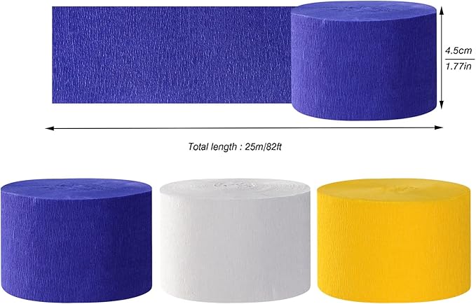 Navy-Blue White-Yellow Party-Decorations Supplies Streamers - 8 Rolls Graduation Wedding Birthday Baby Bridal Shower Crepe Tissue Paper Streamer Garland Decor Panduola