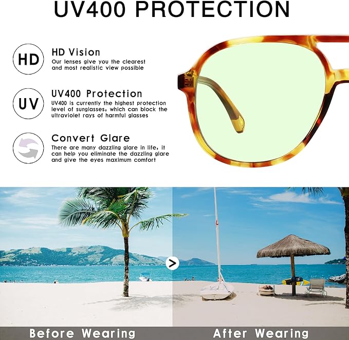 YDAOWKN Retro Square Aviator Sunglasses for Womens Mens Vintage 70s Double Bridge Sun Glasses