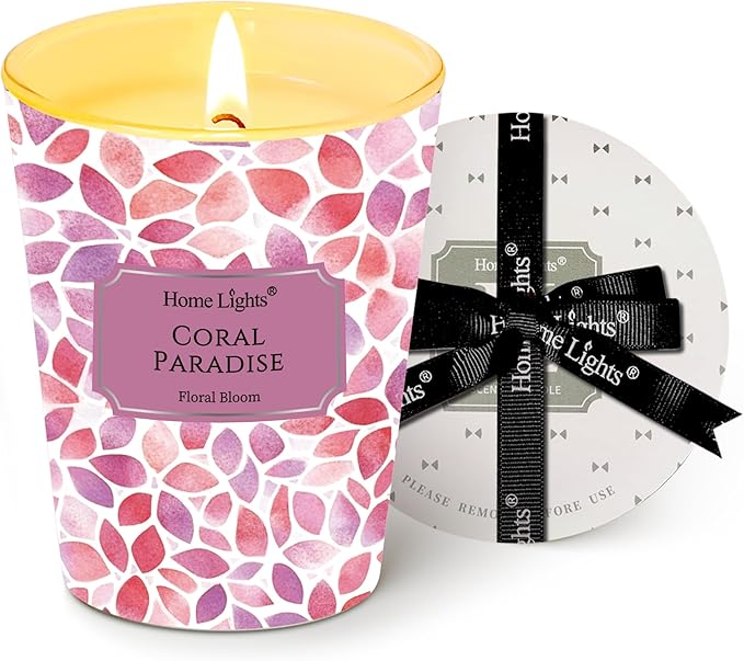 HomeLights Coral Paradise Scented Candles | 6.7oz Soy Candles Bohemian Natural Textures Large Candle Jars | Ideal Candle Gifts for Events, Home Decor Stress, Relief & Relaxation