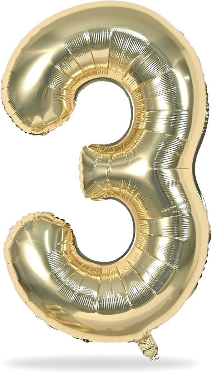 Champagne Gold Number 3 Balloons, 40 Inch Giant Light Gold Helium Foil Number 0-9 for Girls, Self Inflating 3rd Birthday Balloon for Boys Women Men Anniversary Baby Shower Party Decorations Supplies