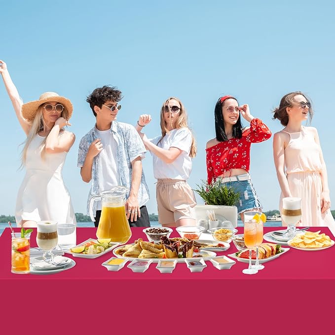 WNINK 2 Pack Bright Red Plastic Tablecloth Disposable Table Covers 54" x 108" Table Cloths for Bridal Shower Engagement Wedding Birthday Picnic Parties
