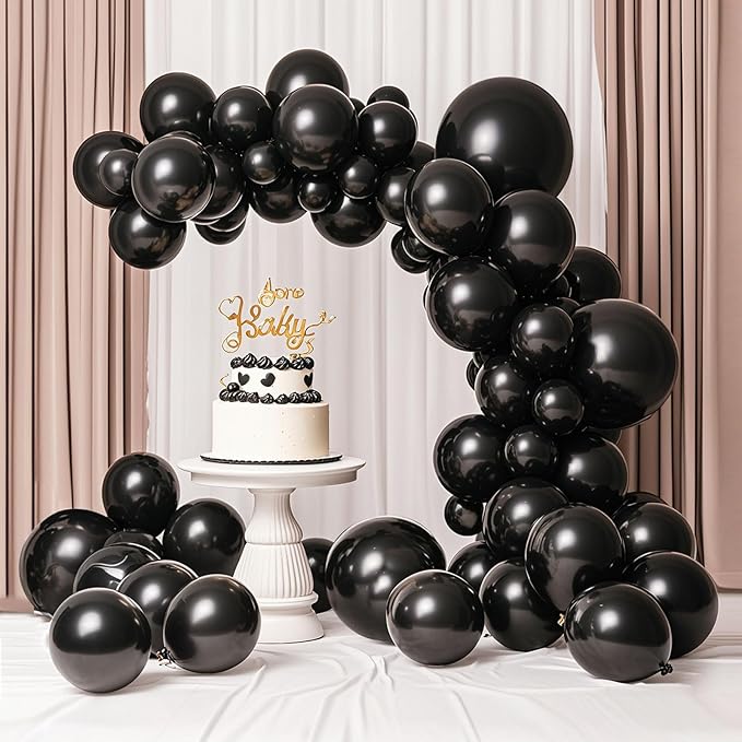 Black Balloons 145 pcs Black balloon Arch Kit Different Sizes of 18 12 10 5 Inch Balloon Garland Arch Kit, Latex Balloons for Birthday Party Decorations Graduation Wedding Decor