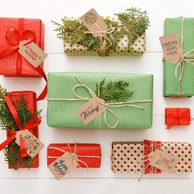 Custom Gift Tags with String, Personalized Tags for Favors, Customized Gifts Wrapping Labels, Wedding Items Birthday Party Favors Crafts Tag (Christmas Gift Tag- Version 1)