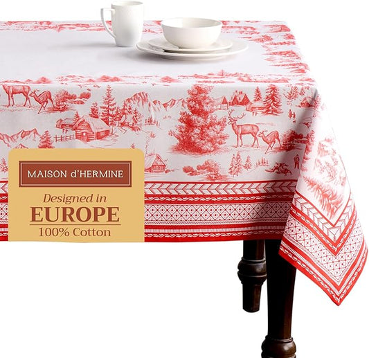 Maison d' Hermine Table Cloth Square Table 100% Cotton 54 x 54 Inches Fall Tablecloth Reusable Everyday Use for Thanksgiving Christmas Decorations Dining Farmhouse Party (Winter Jouy)