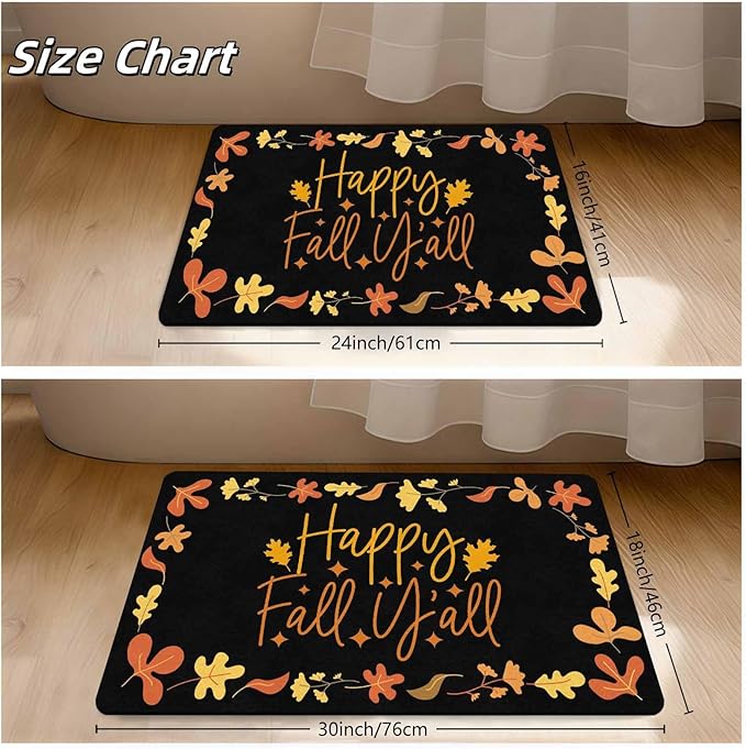 Thanksgiving Fall Welcome Mat With Non-Slip Backing, Hello Door Mat Fall Door Mat With Non-Slip Backing Front Porch Rug Welcome Mats for Autumn Halloween Thanksgiving Farmhouse Decor, 30"x18"inch