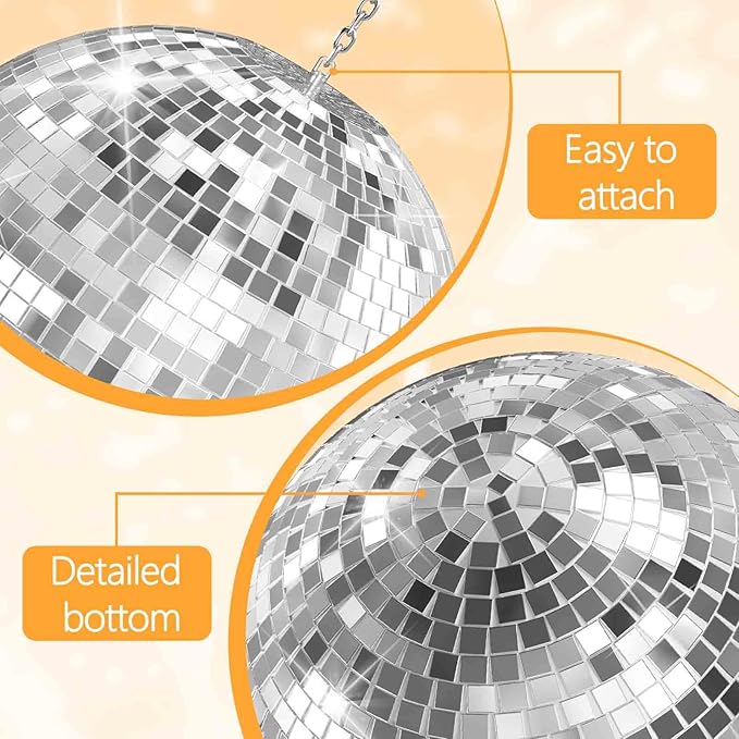 12 Inch LED Light Silver Disco Ball,Silver Glass Mirror Ball Light for Party, Christmas Decorations,USB Powered Mirror Disco Ball for Nightclub,Bar,Wedding,DJ Party Lighting(12inch)