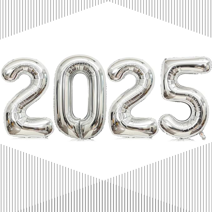 2025 Giant Silver Number Balloons - 32 Inch, Happy New Year Eve Party Supplies, New Year Decorations, Christmas & Graduation Decorations