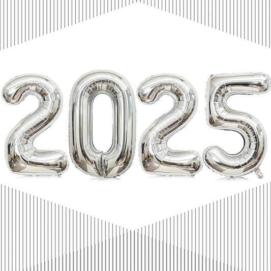 2025 Giant Silver Number Balloons - 32 Inch, Happy New Year Eve Party Supplies, New Year Decorations, Christmas & Graduation Decorations