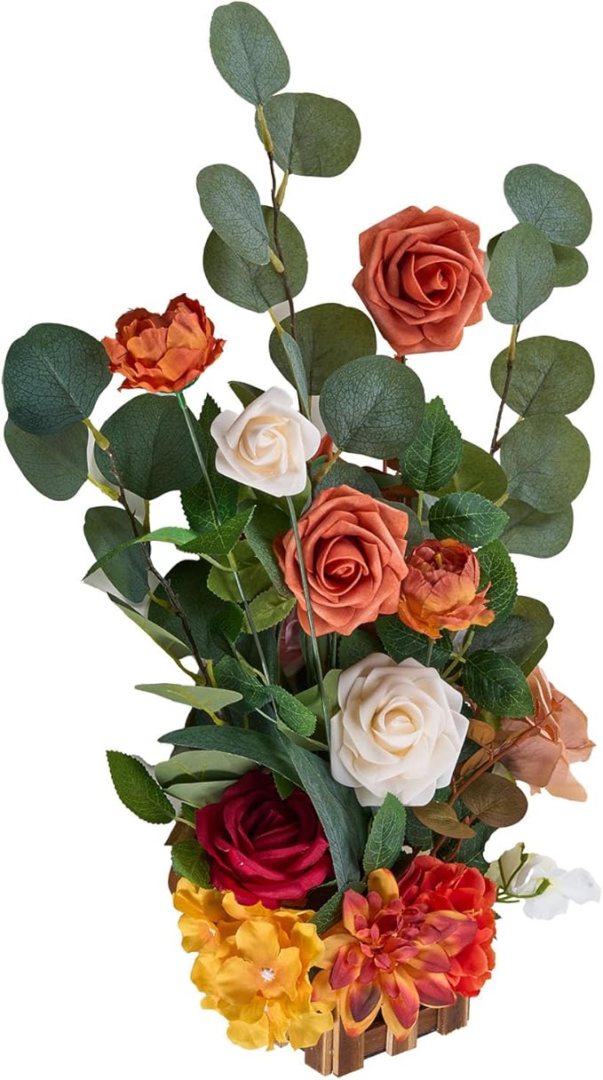 VEVOR Standing Artificial Flowers Arrangements 4 PCS, 17.5-Inch Tall Faux Flower Decorations for Wedding Aisle Runner Chair, Orange Floral Centerpieces for Ceremony Reception Party Outdoor Decor