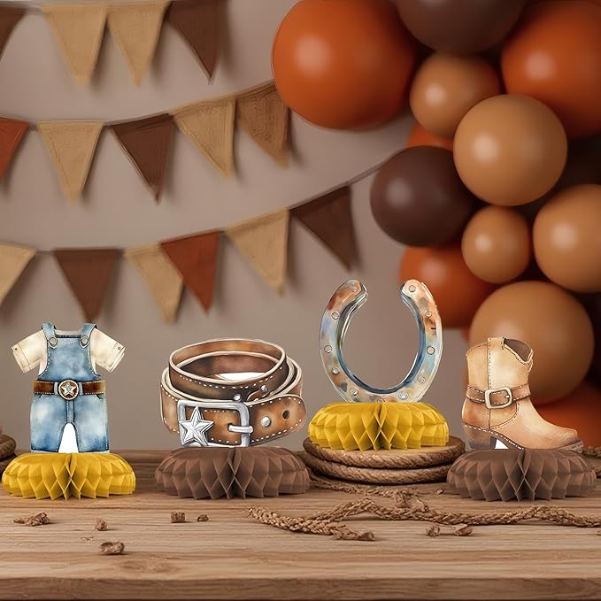 Cowboy Baby Shower Centerpieces – 12 PCS Honeycomb Table Decorations, Western Baby Shower, Rustic Little Cowboy Party Supplies
