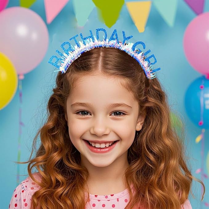 Jaciya Birthday Girl Glitter Headband for Women Girls Sparkling Blue Party Hair Accessories with Confetti Tinsel