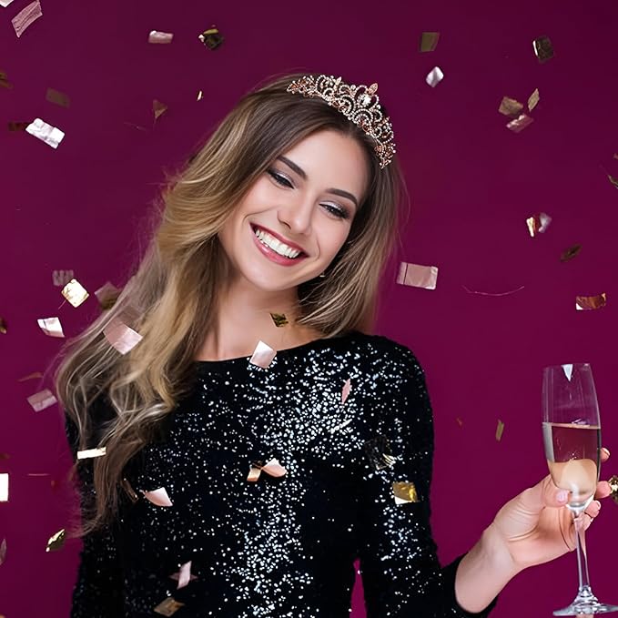 Tiara Crowns for Women,Princess Crown for Girls Crystal Queen Tiaras for Birthday Christmas Costume Bride Wedding Prom-Rose Gold