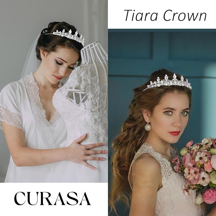 CURASA Tiara And Crown For Women Girls Sliver Princess Crowns Rhinestone Fairy Metal Headband Crystal Tiaras For Wedding Bridal Birthday Party Costume Prom Hair Accessories
