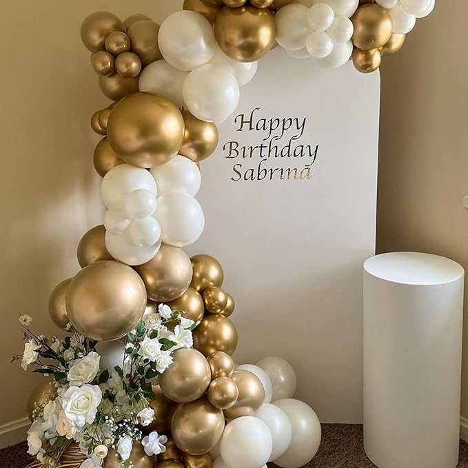 Gold Balloons Different Sizes, 113PCS Metallic Gold Balloon Garland Arch Kit 18/12/10/5 Inch Chrome Gold Helium Party Balloons Gold Metallic Latex Balloons for Birthday Baby Shower Wedding Decorations