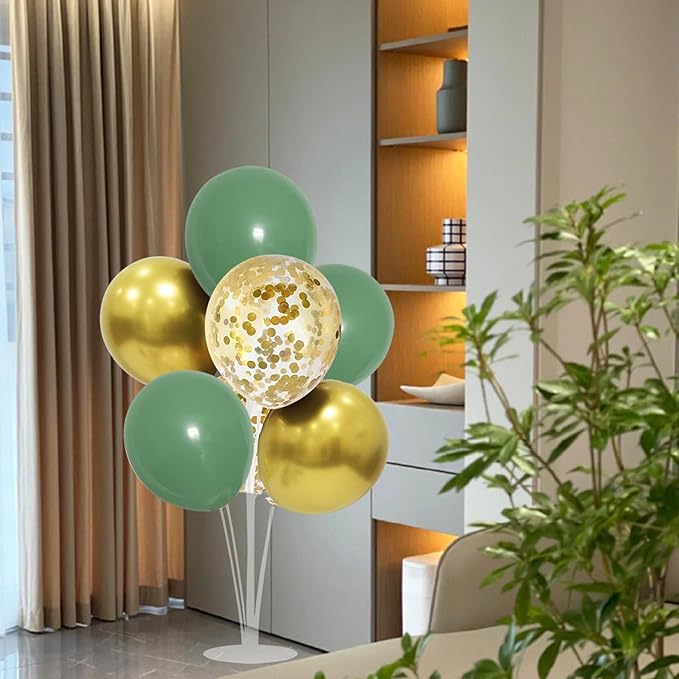 6 Set Balloon Stand with Green and Gold Balloons Centerpiece Table Decorations Birthday Woodland Baby Shower Bridal Shower St.Patrick's Day Easter Christmas New Years Decorations 2025