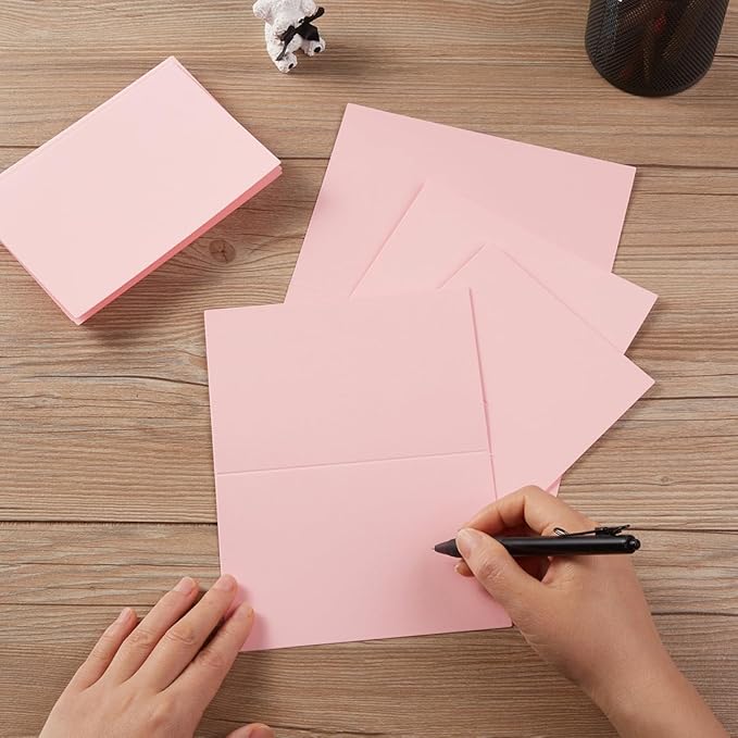 50 Pack Blank Cards Folded Cardstock Thank You Blank Greeting Cards for Invitations, Wedding, Greeting Cards, All Occasion DIY (Pink, 5x7)