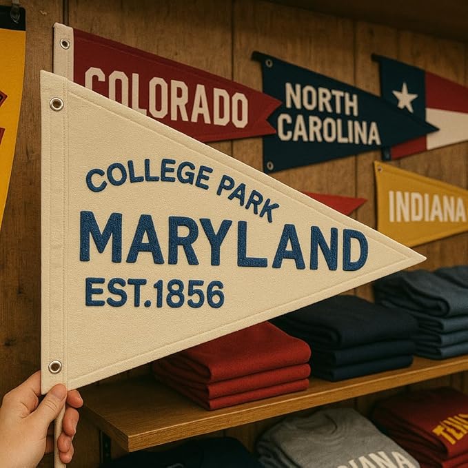 Custom Hand Embroidered Pennant Banner for University, Personalized State City Year Hand-Stitched Canvas Flag for College Dorm Wall Decor, Graduation Gifts Alumni Souvenir, Sports Spirit Banner Flag