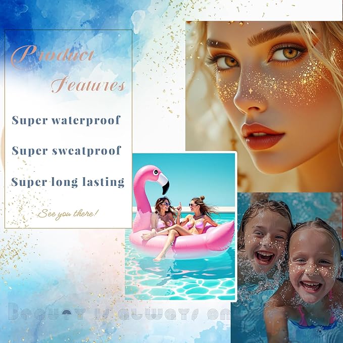Glitter Freckles, 32 Pcs Sparkle Glitter Freckles Face Tattoo for Women Girls Rose Gold Temporary Face Tattoos Concert Festival Rave Accessories (Rose Gold)