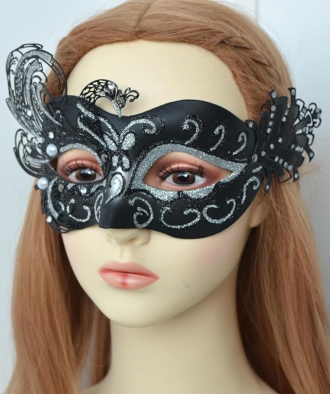 2025 New Black and Silver Masquerade Mask for Women - Black Silver Venetian Mask for Masquerade Ball Party, Halloween, Prom, Mardi Gras & Carnivals