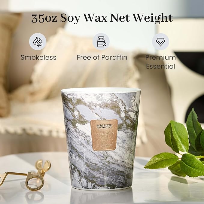 M&SENSE Extra Large Candle 35oz 150H EucalyptusMint Scented, 3 Wick Highly Scented Jar Candles, XL Large Christmas Gift Candle for Women, Long Lasting Burning for Holiday, Thanksgiving, Christmas