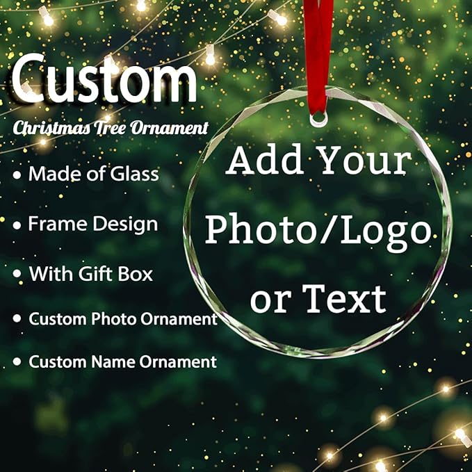 Personalized Round Christmas Crystal Glass Ornaments Custom 2025 Photo Name Ornament for Christmas Tree Decorations for Couple Family Friends Boys Girls