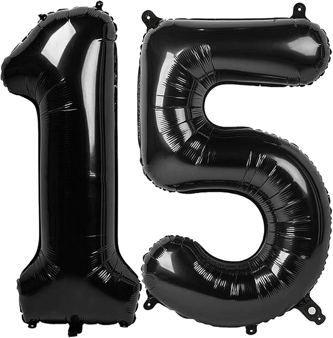 Black Number 15 Balloon, 40 Inch, Birthday Party Decorations, Anniversary & Graduation Supplies
