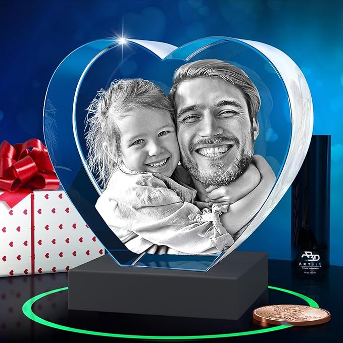 ArtPix 3D Crystal Photo, Personalized Gifts for Women, Wife, Men, Mom, Father, Her, Him, Dad, Grandpa, Great Customized Gift with Your Own Photo, Custom Glass 3D Laser Etched Picture Wedding - Heart