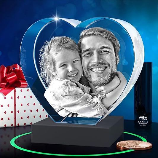 ArtPix 3D Crystal Photo, Personalized Gifts for Women, Wife, Men, Mom, Father, Her, Him, Dad, Grandpa, Great Customized Gift with Your Own Photo, Custom Glass 3D Laser Etched Picture Wedding - Heart