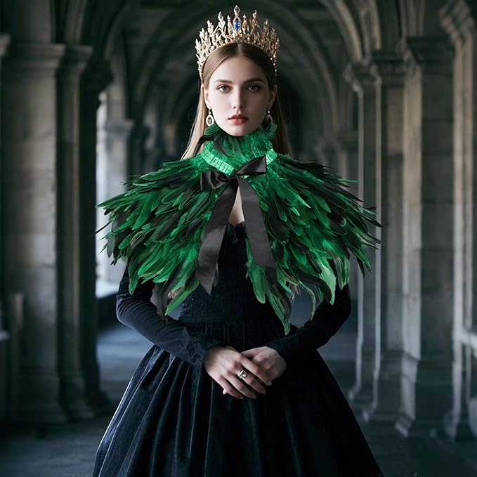 Gothic Natural Feather Shrug Feather Shawl Wrap Cape Victorian Collar for Halloween Cosplay Party Costume Accessories