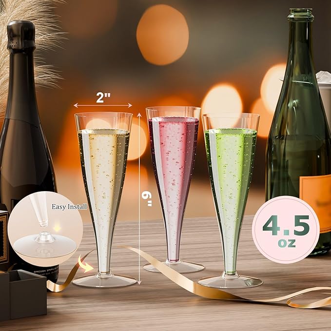200 Pack Plastic Champagne Flutes Disposable Champagne Glasses, 4.5 Oz Clear Mimosa Glasses Bulk Cocktail Toasting Cups for Party Supplies Wedding Bride Bar, Copas De Plastico Para Brindis