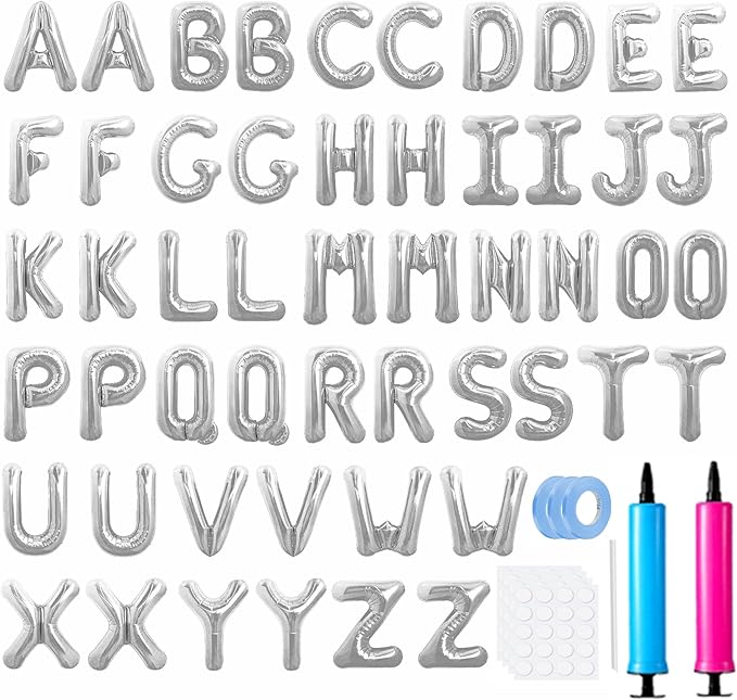 LIOZEOKUN Letter Balloons 16 Inch Alphabet A-Z Mylar Foil Balloons 2 Set for Wedding Birthday Party Decoration Banner Custom Phrase 52 Pcs