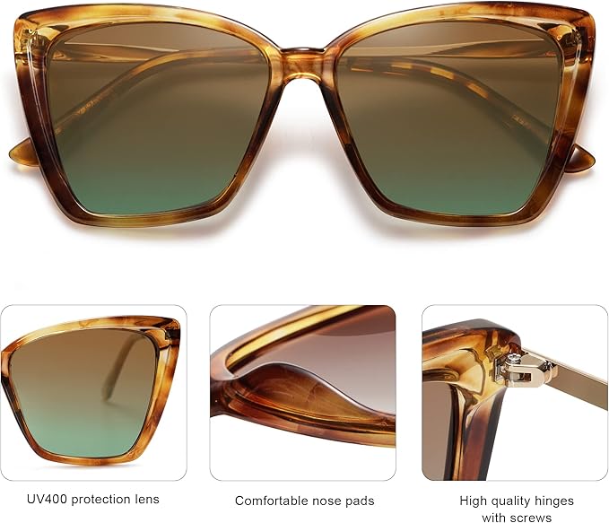 SOJOS Trendy Polarized Sunglasses For Women Retro Womens Oversized Square Cat Eye Sun Glasses UV Protection SJ2206
