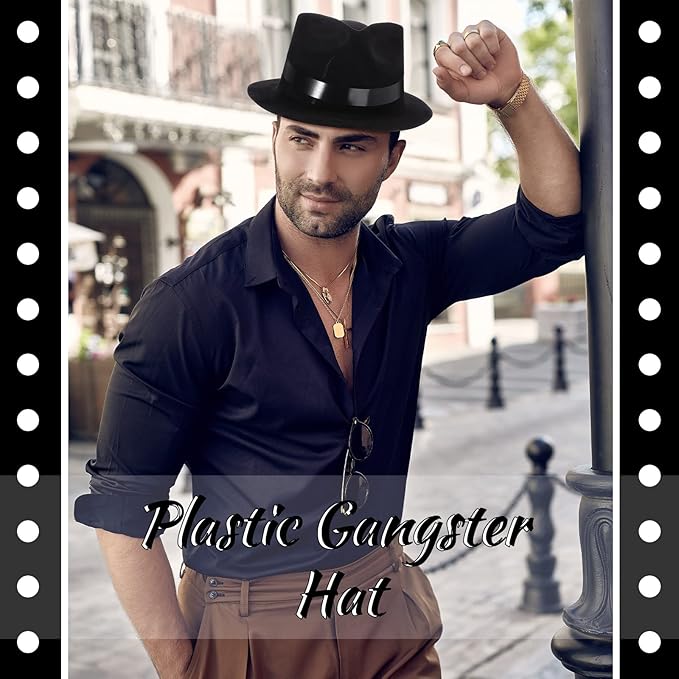 Xtinmee 48 Pack Gangster Hats for Men 1920s Bulk Plastic Gentlemen Costume Hats for Adults 1920s Party Accessories