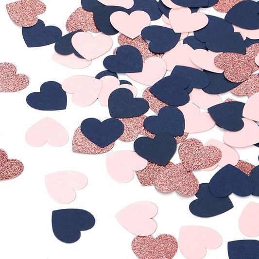 Navy-Blue Pink Rose-gold Heart Confetti - 300pcs Decor Glitter Paper Dots Gender Reveal Graduations Wedding Bachelorette Engagement Birthday Party Table Decorations Lasting Surprise