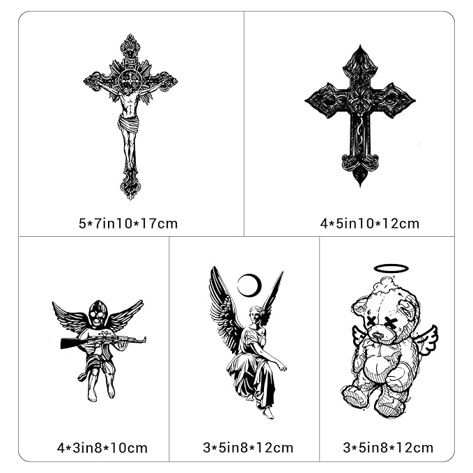 INKARTLINK 5 Sheets Temporary Tattoo, Semi-Permanent Tattoo,Lasts 1-2 Weeks,Dedicated to Thoughtful Adult Males, Faith in God,Cross tattoo